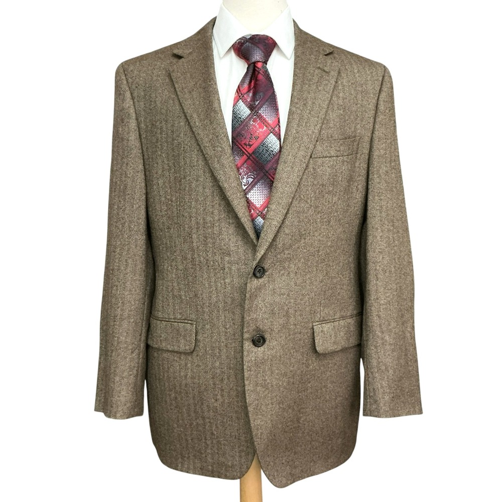 Ralph Lauren Herringbone Tweed Blazer 42R Wool Cashmere Elbow Patch Sport Coat